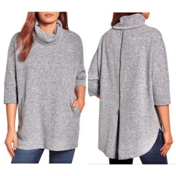 Caslon Grey Zip Back Pullover Sweater Top Size M/L Oversized - Picture 2 of 11